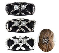 Funmo Pack of 3 Hair Comb for Inserting Elastic Beads Hair Clip Stretchy Magic Elastic Hair Clips Hair Comb Stretchy Comb Double Clips for Women Girls Hair Accessories DIY Hair Styling Tool
