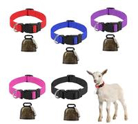 Funmo Pack of 5 Goat Collars, Goat Collar with Bell, Sheep Collars with Bell, Adjustable Nylon Sheep Collars for Small Farm Animals, Goat Sheep with Anti-Lost Collar