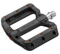 Funn Black Magic Plastic MTB Flat Pedals, Wide Platform | Fibreglass reinforced thermoplastic, 103x98mm concave, 7 studs per side, 9/16 CrMo axle, sealed bearing, BMX and gravel use