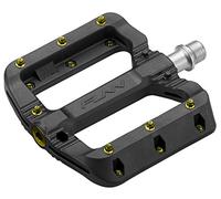 Funn Black Magic Plastic MTB Flat Pedals, Wide Platform | Fibreglass reinforced thermoplastic, 103x98mm concave, 7 studs per side, 9/16 CrMo axle, sealed bearing, BMX and gravel use