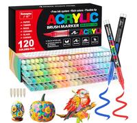Funnasting 120 Colours Acrylic Paint Pens, Soft Brush Tip Acrylic Marker Pens, Paint Markers for Colouring, Glass, Fabric, Egg, Rock Painting and DIY Crafts Art Supplies