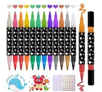 Funnasting 24 Colors Glitter Paint Markers, 12 Pack Dual Tip Duo Metallic Paint Pens, Water-based Ink Glitter Brush Pens for Card Making, Colouring, DIY Craft Making, Art Supplies