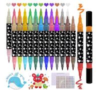 Funnasting 48 Colors Glitter Paint Markers, 24 Pack Dual Tip Duo Metallic Paint Pens, Water-based Ink Glitter Brush Pens for Card Making, Colouring, DIY Craft Making, Art Supplies