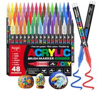 Funnasting 48 Colours Acrylic Paint Pens, Soft Brush Tip Acrylic Marker Pens, Paint Markers for Colouring, Glass, Fabric, Egg, Rock Painting and DIY Crafts Art Supplies
