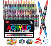 Funnasting 60 Colours Acrylic Paint Pens, Dual Tip Acrylic Markers Water-Based Acrylic Pens for Glass, Fabric, Ceramic, Egg, Rock Painting and DIY Crafts Art Supplies