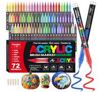 Funnasting 72 Colours Acrylic Paint Pens, Soft Brush Tip Acrylic Marker Pens, Paint Markers for Colouring, Glass, Fabric, Egg, Rock Painting and DIY Crafts Art Supplies