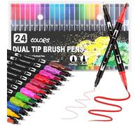 Funnasting Colouring Pens Dual Tip Brush Pens, 24 Colors Felt Tip Pens for Adults, Brush Marker Pens for Colouring Book Journal Drawing Lettering Sketching