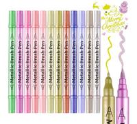 Funnasting Metallic Marker Pens, 12 Colors Dual Tip Metallic Pens Acrylic Paint Markers for Black Paper, Scrapbook Accessories, Gift Card Making, Glass Craft Supplies, Christmas Stocking Fillers
