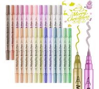 Funnasting Metallic Marker Pens, 24 Colors Dual Tip Metallic Pens Acrylic Paint Pens for Black Paper, Scrapbook Accessories, Gift Card Making, Glass Craft Supplies, Christmas Stocking Fillers