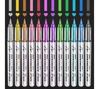 Funnasting Metallic Pens, 12 Colours Metallic Marker Pens for Black Paper, Scrapbook Accessories, Metallic Paint Pens for Scrapbooking, DIY Photo Album, Rock, Ceramic, Glass, Wood, Art Supplies