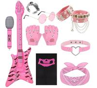 FunnAura 11 PCS 80s Rockstar Fancy Dress Set Pink