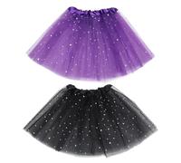 FunnAura 2 Pcs Tutu Skirts for Girls, 3 Layers Tulle Sequin Kids Tutu Skirt for Ballet Dance and Dress up Costume (Black & Purple)