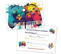 FunnAura 20 PCS Birthday Invitations for Boys, Gaming Themed Party Invites and Cards for Kids