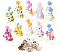 FunnAura 20 Pcs Mini Party Hats, Cone Birthday Hat with Pom Poms Elastic Rope for Dog Cat Hamster Teddy Bear Small Animals Toy