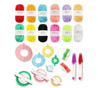 FunnAura 24 Pack Pom Pom Making Kit, Sweater Ball Knitting Craft Set, 12 Colours Yarn with Sewing Scissors and 10 Different Sizes Pompom Makers
