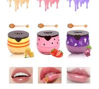 FunnAura 3 Pcs Honey Lip Bee Balm UK Lips Pot with Stick, Moisturizing (Honey, Strawberry, Grapes)