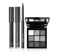 FunnAura 4 Pcs Goth Makeup Set, Smokey Eyeshadow Palette Long Lasting Black Lip Gloss Velvet Lip Glaze and Liner for Dark Makeup