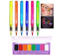 FunnAura 8Pcs Neon Face Paint, Washable Glow in the Dark Pens Kit with 8 Color Paint Palette Brush for Party Makeup Cosplay