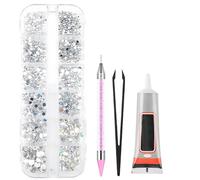FunnAura Bedazzling Kit with Glue, 5Sizes Silver AB Crystal Gems with Glue Tumblers Rhinestone Picker Pen for Nail Art DIY Crafts Clothing