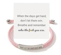 FunnAura Dont Let the Hard Days Win Bracelet with Motivational Card, Pink Adjustable Handmade Braided Bracelet for Friends Women Girls