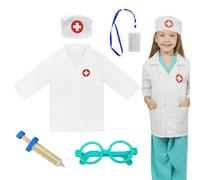 FunnAura Kids Doctors Outfit Set, Doctor Costume Hat Glasses Work ID Card Wooden Syringe Toys for Role Play up 3 Year Old Children