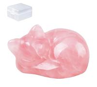 FunnAura Pink Cute Crystal Cat Decor with Box, 38mm Rose Quartz Sleeping Cat