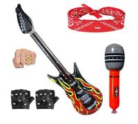 FunnAura Rockstar Fancy Dress Kids Accessories, Rock Star Costume Kits with A Pair Of Gloves, Headscarf, Guitar, Microphone and Ring