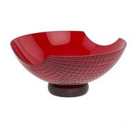 Funnel Form Glass Fruit Bowl with Natural Wood Base for Practical and Aesthetic Kitchen Organization (square grid red)