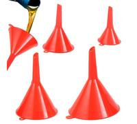 Funnels For Filling Bottles - Set Of 4 Red Automotive Oil Funnel Set - PP Funnels With Hanging Loop - Kitchen For Liquid And Powder Transfer - Reusable Funneles For Laboratory, Garage, Car