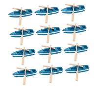 FUNNETOYU 12 Sets Blue Mini Rowboat with Wooden Oars Tiny Nautical Wooden Boat Decor for Fairy Garden Dollhouse Layout Home and Office Artistic Display Imaginative Play and DIY Craft