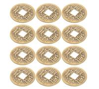 FUNNETOYU 12PCS Vintage Brass Chinese Feng Shui Coins Set Name Shunzhi, Ancient Divination Metal Coins for Wealth Protection, Health, and Fortune Telling Decor