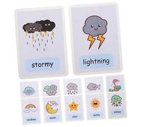 FUNNETOYU 12Pcs Weather Flash Cards for Portable Double Sided English Word Cards with Bright Cartoon Design Educational Sight Words Learning Tool for Kindergarten and Early Childhood