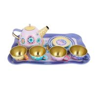 FUNNETOYU 14pcs Enchanted Garden Tin Tea Set for Pretend Play Afternoon Tea Party with Teapot, Cups, Saucers - Simulation Garden Playset