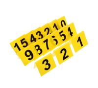 FUNNETOYU 15pcs Double-sided Acrylic Markers with Yellow Background and Black Digits Multi-function Table Signs for Restaurants Cafes Party Decorations Visibility From Both Sides