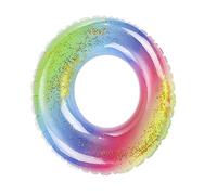FUNNETOYU 1pc Rainbow Sequin Glitter Swim Ring Inflatable Floating Water Ring for Summer Pool Fun Premium PVC Material Bright and Attractive Design for Relaxation and Family Enjoyment