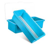 FUNNETOYU 2 Pcs Silverware Storage Box with Lid Kitchen Cutlery Organizer with Drain Board for Utensils Countertop Blue Color for Tidying Up Dinnerware
