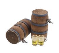 FUNNETOYU 2 Sets Miniature Beer Keg with Faucet and Glass Vintage Wooden Barrel Ornament for Dollhouse Fairy Garden Mini Bar Decorations for Collectors Craft and Pub Scene Realism