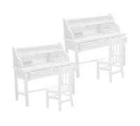 FUNNETOYU 2 Sets Miniature Dollhouse Desk and Chair Realistic Openable Drawers Plastic Craftsmanship with Soft Colors Portable for Home School Travel Interactive Play Dollhouse Accessory