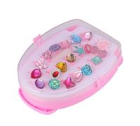 FUNNETOYU 20pcs Resin Rings Set with Bright Colorful Gemstones, Small Adjustable Plastic Rings, Includes Portable Draw-bar Storage Box for Dress-up and Party Accessories Assorted style