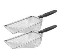 FUNNETOYU 2pcs Beach Mesh Sand Filter Scoop Set Stainless Steel for Collecting Seashells Sand Sifting Pet Litter Versatile Use for Beach and Gardening