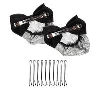FUNNETOYU 2pcs Black Bowknot Hair Snood Nets for Women with Elastic Mesh and Flat Clips Breathable Hair Bun Net during Catering and Nursing Shifts
