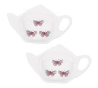 FUNNETOYU 2Pcs Ceramic Tea Bag Coaster Set with Wing Pattern Porcelain Tea Holder and Snack Dish for Afternoon Bag Tray and Seasoning Plate for Kitchen Use