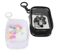 FUNNETOYU 2pcs Clear Display Storage Bags with Zipper Closure Mini Pouches for Action Figures Dolls Portable Dustproof Transparent Organizer with Keychain and Pompom Ball