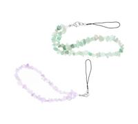 FUNNETOYU 2pcs Crystal Beaded Phone Lanyard Durable Lost Wrist Strap with Stylish Mint Green Purple Gemstone for Smartphones Lightweight Mobile Holder for Travel School Office Use