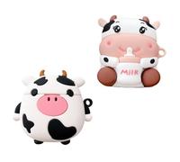 FUNNETOYU 2Pcs Cute Cow Pattern Silicone Earbuds Case Wireless Headset Cover Compatible with Airpods with Hanging for Backpack Keyring