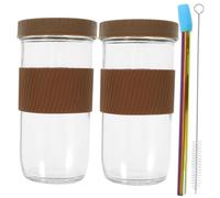 FUNNETOYU 2pcs Glass Tumbler with Silicone Lid and Straw Clear Reusable Beverage Cups for Office Travel Outdoor Use Moderate Capacity Easy-Clean Water Bottles