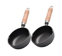 FUNNETOYU 2pcs Mini Cast Iron Frying Pans Nonstick Small Egg Skillets with Wooden Handles for Stovetop Oven Grill Fast Oil Heating Cookware