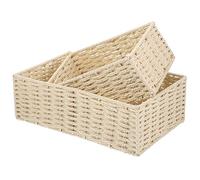 FUNNETOYU 2pcs Paper Woven Storage Baskets Sundries Organizer for Desktop and Tabletop Decorative Tissue Holder Small Medium Rustic Beige Multifunctional Containers for Home Office Bedroom