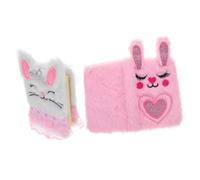 FUNNETOYU 2pcs Plush Bunny Cartoon Journal Notebook for Portable Mini Pocket Diary with Lined Cute Fuzzy Writing Notepad for School Birthday Christmas
