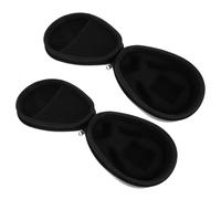 FUNNETOYU 2Pcs Portable Earbud Case with Neck Strap, Black Woven Texture EVA Hard Shell Storage Pouch for Wireless Earphones, Memory Cards, and Small Electronics Organizer for Travel and